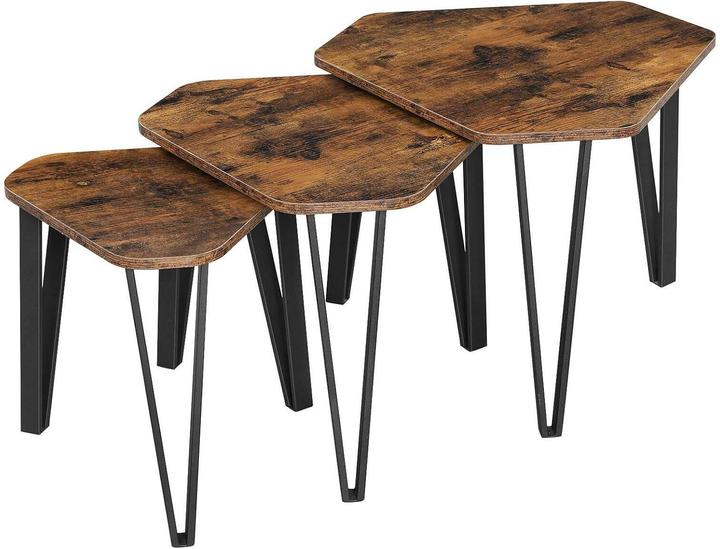 Vasagle Beistelltisch Industrial, 3er Set Traglast je 20kg, Braun