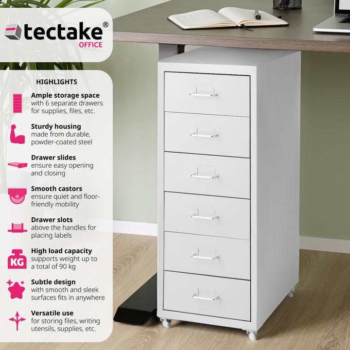 Image du produit tectake Caisson de bureau 6 tiroirs (41 x 28 x 69 cm)