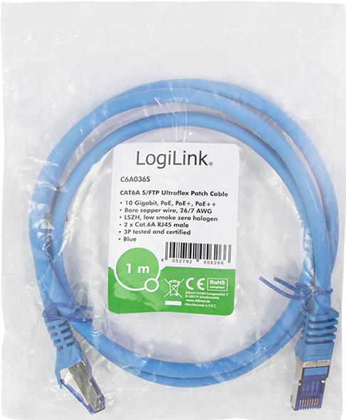 Actual product image LogiLink Patch cable Ultraflex, Cat.6A, S/FTP, 1.0 m, blue (S/FTP, CAT6a, 1 m)