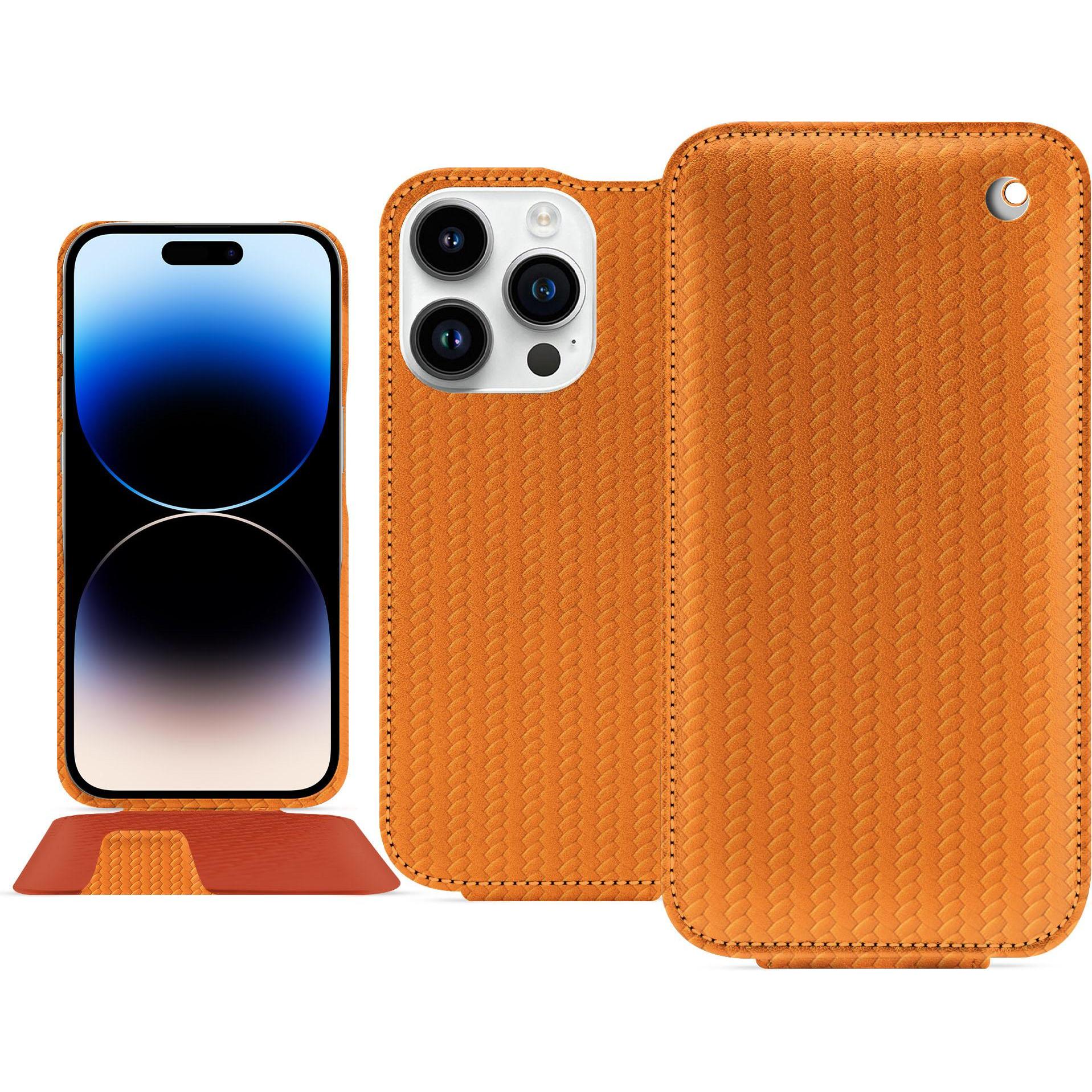 Noreve Lederschutzhülle vertikal (Apple iPhone 15 Pro), Smartphone Hülle, Orange