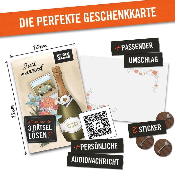 Actual product image Hidden Games Just Married (wedding card) - puzzle card (Danish, 1 Players)