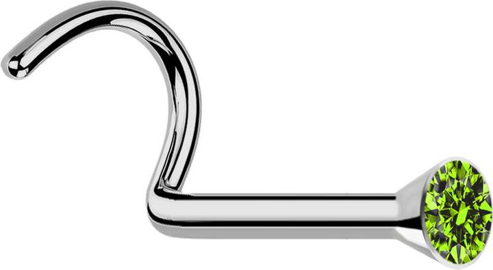 Produktbild Star Piercing Nasenstecker gebogen silber mit Kristall hellgrün (Titan, ohne Messing)