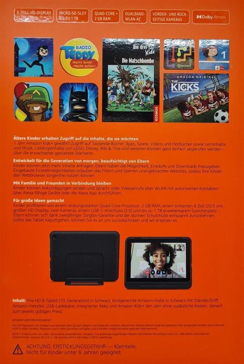Image du produit Amazon Fire HD 8 Kids Pro (2021), housse incluse (8", 32 Go, Noir)