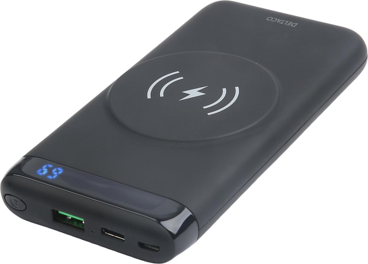 Actual product image Deltaco Powerbank 10,000 mAh, Magnetic, Wireless, 1x USB-A, 1x USB-C - Black (10000 mAh, 10 W)