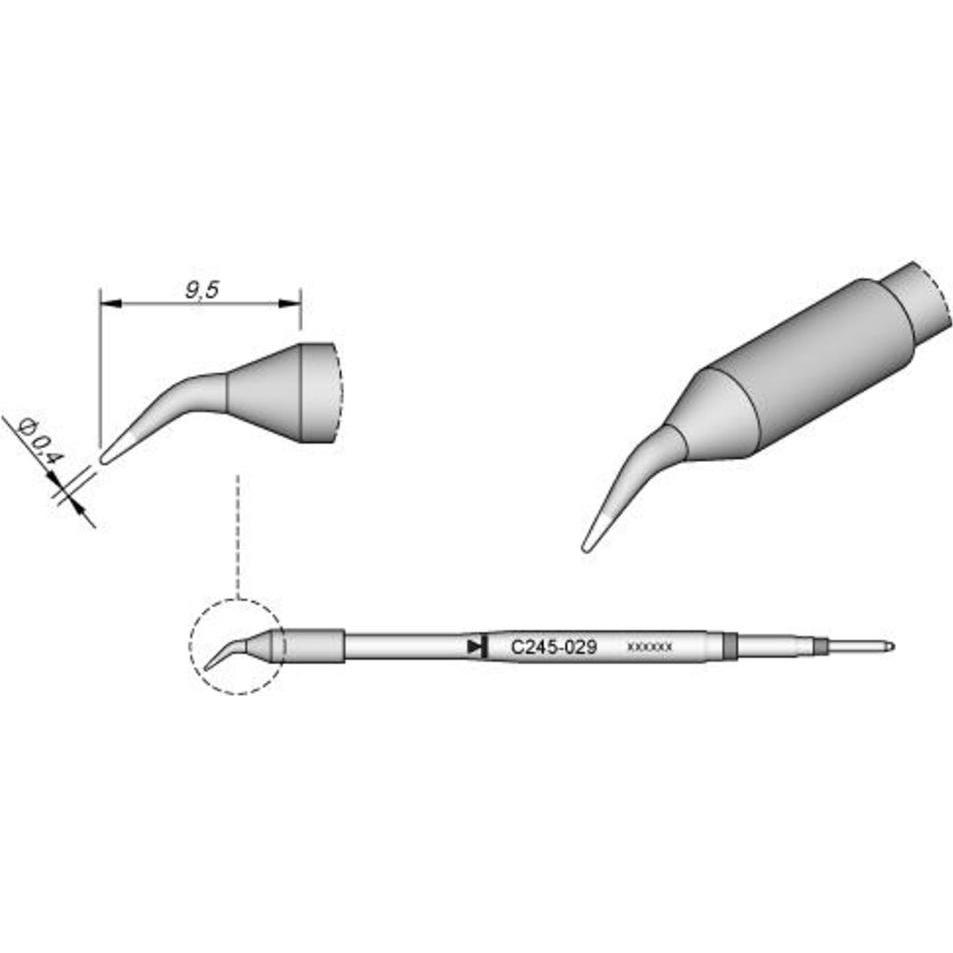 JBC Lötspitze Serie C245, Rundform, C245029/Ø 0,4 mm, gebogen (Lötspitze), Lötgerät Zubehör