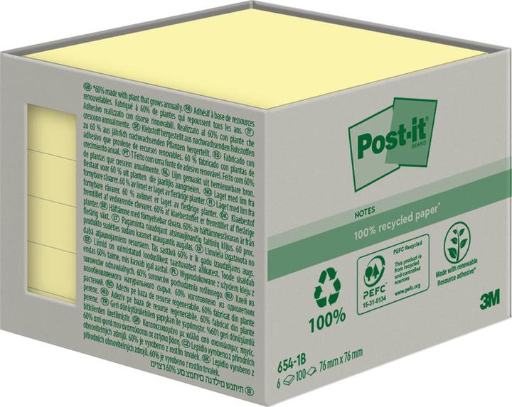 Produktbild Post-it Recycling Notes Haftnotizen Standard 6541B gelb 6 Blöcke (76 x 76 mm)