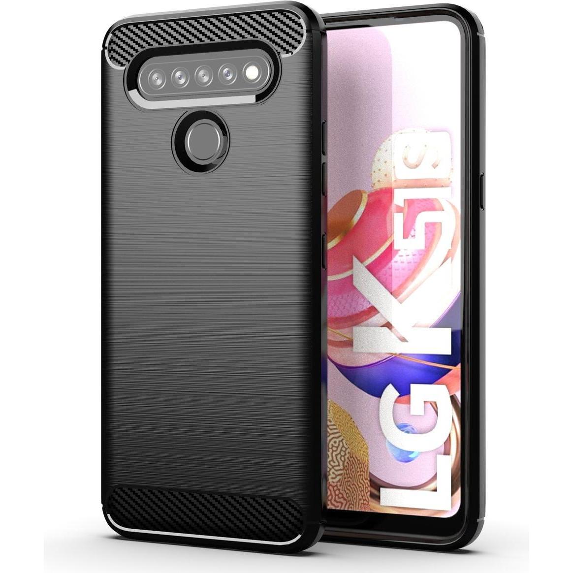 König Design Hülle Handy Schutz für LG K51S Case Cover Bumper Carbon Optik Etui TPU Schwarz (LG K51s), Smartphone Hülle,...