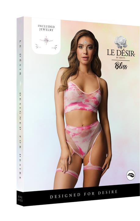 Produktbild Le Désir 2PC Tie Dye Bra Set with Garters & Dazzling Eye Contact Bl (One Size)