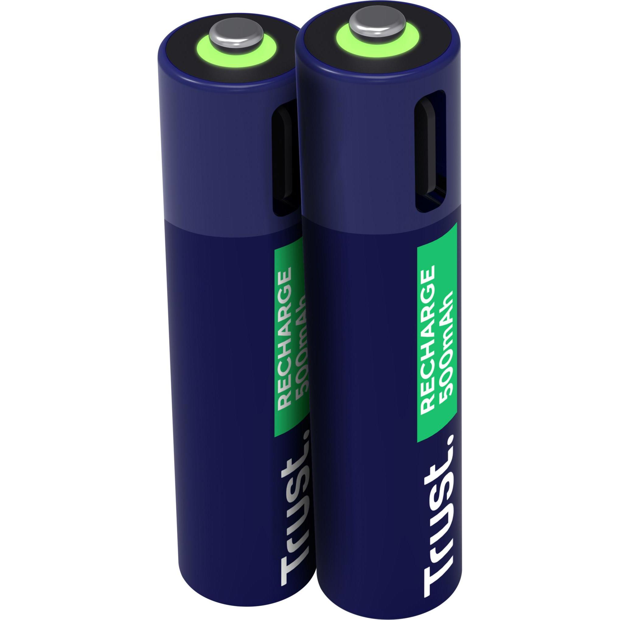 Trust USB-C Rechargeable Batteries 2p (2 Stk., AAA, 500 mAh), Batterien + Akkus