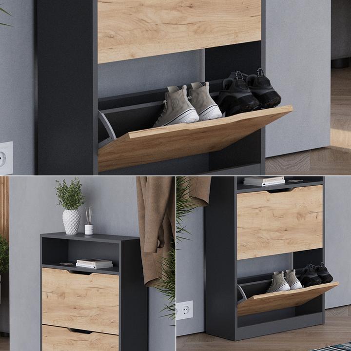 Produktbild Vicco Schuhkipper Luca, Anthrazit/Goldkraft Eiche, 22 x 89.5 cm mit 2 Fächern
