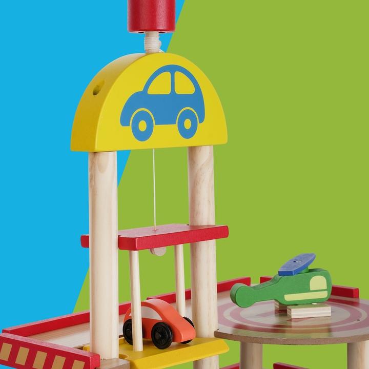 Immagine prodotto Hermex Holz-Parkhaus für Kinder mit Zubehör Parkgarage Spielzeug Spielgarage