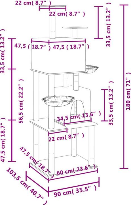 Actual product image vidaXL Kratzbaum (180 cm, Light grey)