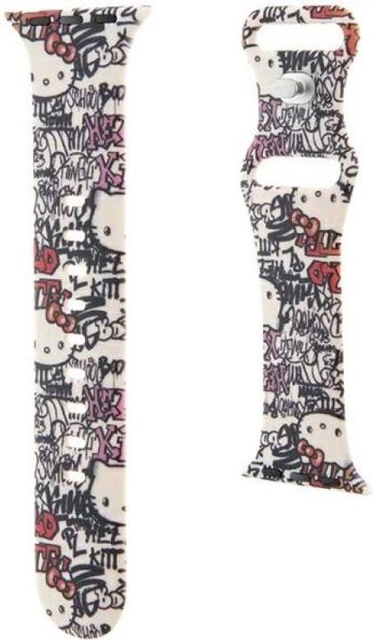 Actual product image Hello Kitty Pasek HKAWMSDGPTE Apple Watch 38/40/41mm beżowy/beige strap Silicone Tags Graffiti (Silicone, Stainless steel)