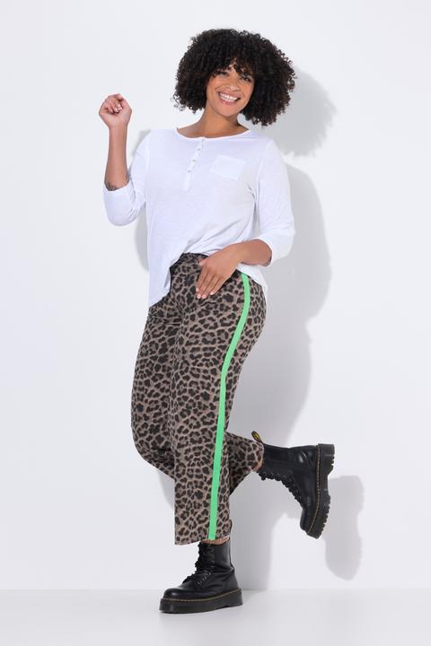 Immagine prodotto Angel of Style Pantaloni in twill modello Nora con taglio della gamba ampio, design leopardato e righe laterali (52)