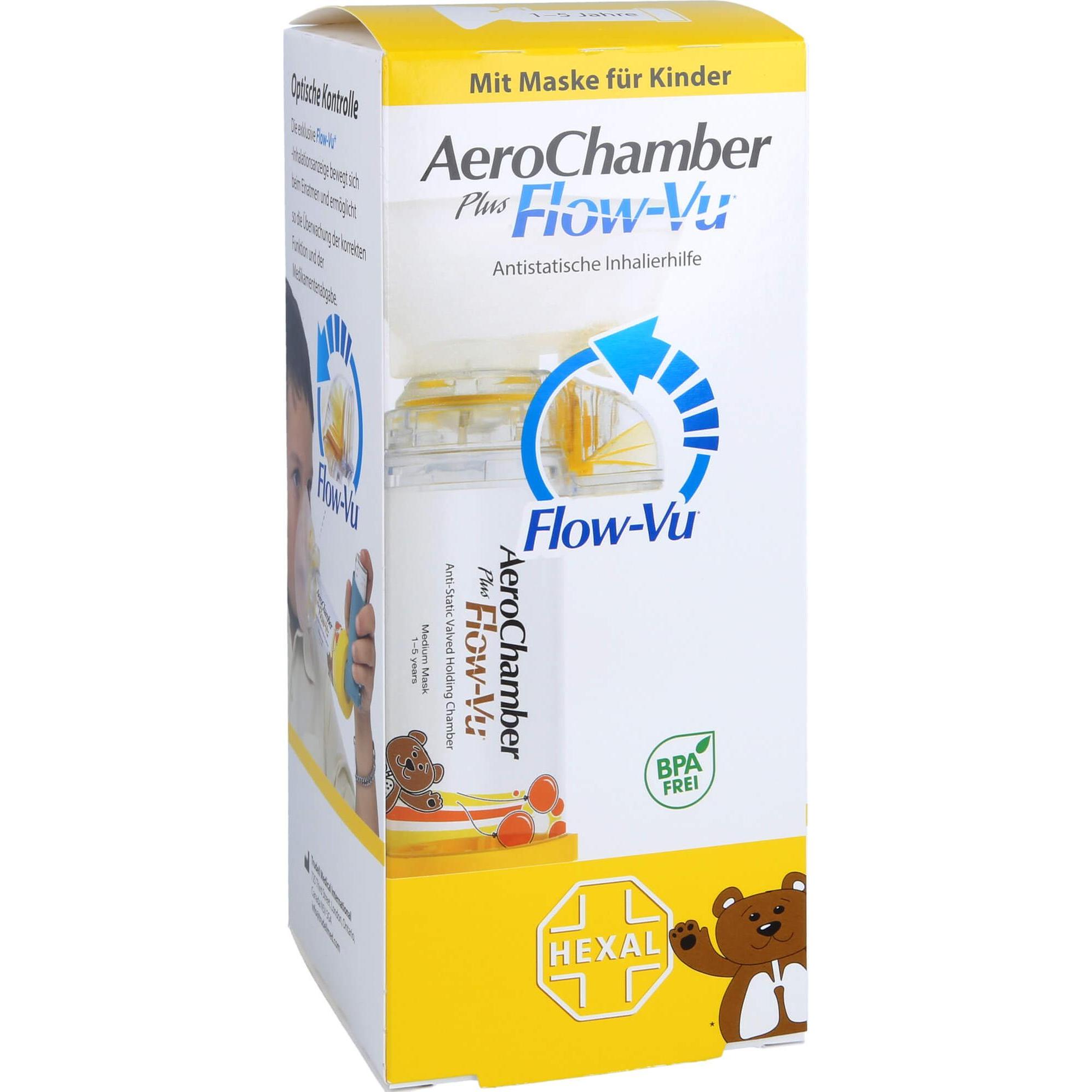 Sandoz, Inhalator, AeroChamber plus Flow-Vu mit Maske für Kinder von 1-5 Jahren, 1 St. Inhalierhilfe