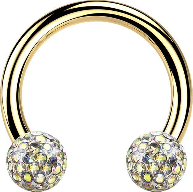Produktbild Star Piercing Micro Circular Barbell vergoldet mit zwei Kristall Kugeln multicolor Epoxy Schutzschicht (ohne Messing, Titan G23)