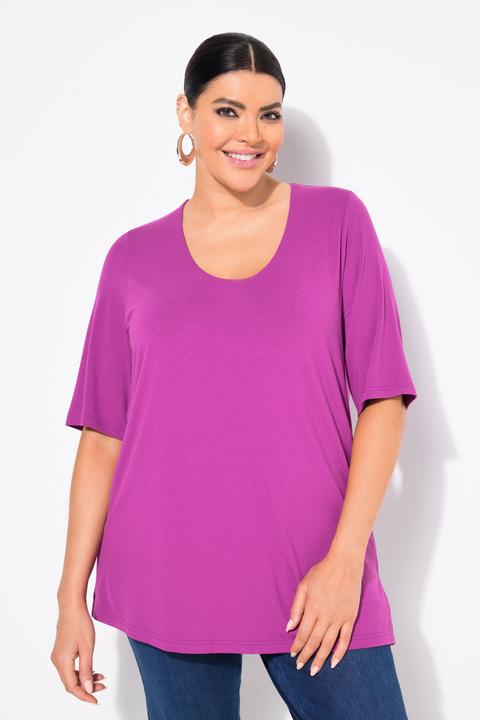 Image du produit Ulla Popken T-shirt doublé à l'avant, col V et manches courtes (58)