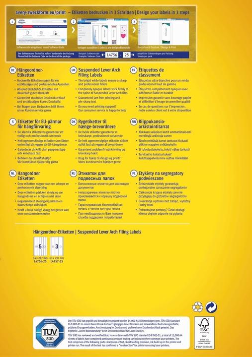 Nutritional values and ingredients Avery Hanging file labels