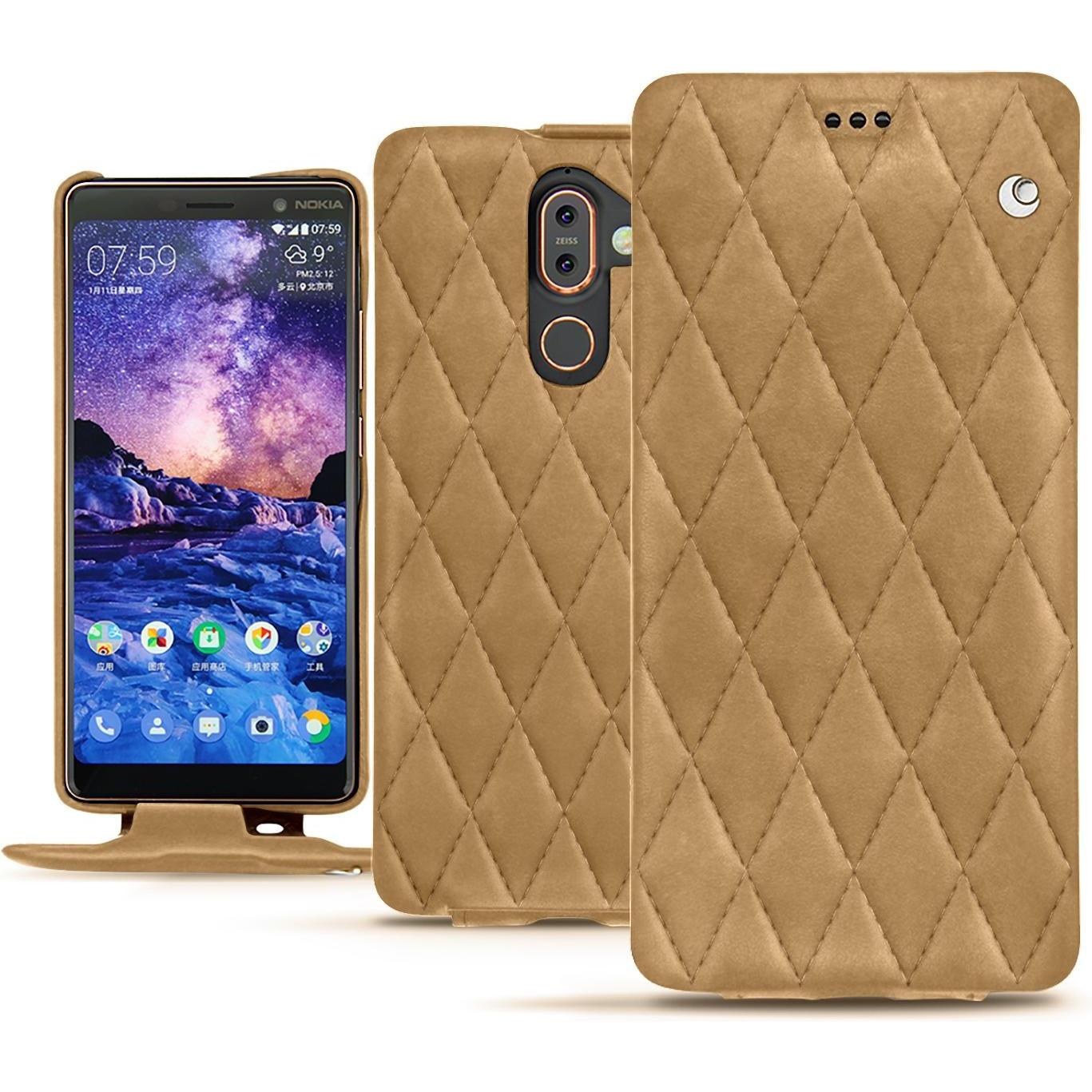 Noreve Lederschutzhülle vertikal (Nokia 7 Plus), Smartphone Hülle, Braun
