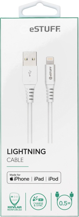 Produktbild eSTUFF Lightning Cable MFI Whit (0.50 m, USB 2.0)