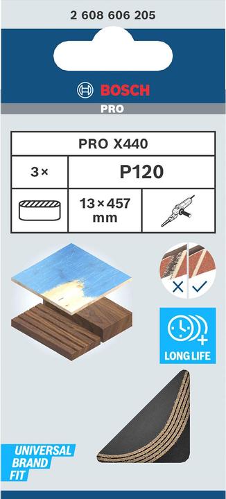 Energie-Label Bosch Professional Zubehör PRO X440 Schleifband, 13 x 457 mm, G120 (120)