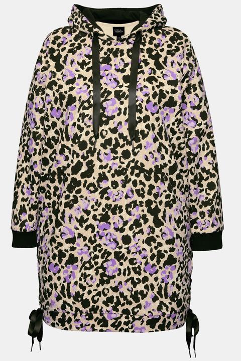 Produktbild Ulla Popken Long-Hoodie, Leonuster, Satinbänder, Kapuze, Langarm (54)