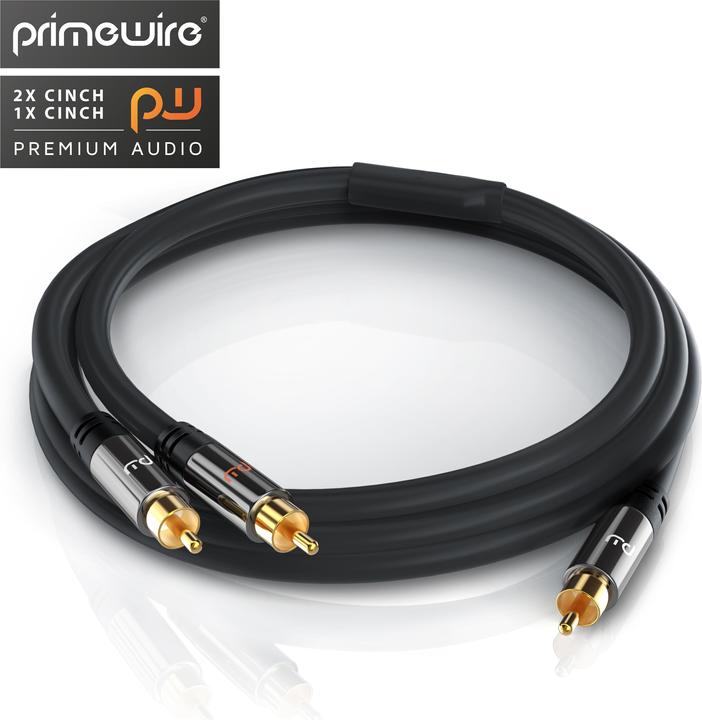 Produktbild Primewire Cinch Audio Kabel - Y-Cinch Koaxialkabel - Subwooferkabel - 1 Cinch-Stecker zu 2 Cinch-Stecker (7.50 m, Cinch Kabel)