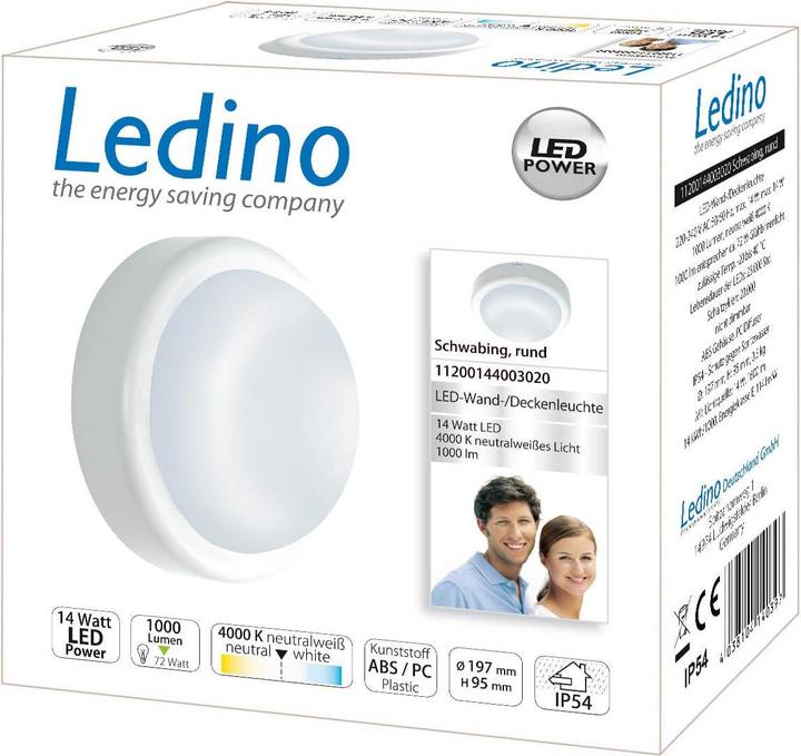 Produktbild Ledino Schwabing Wand/-Deckenleuchte 14W, 4000K, rund neutralweiss (1000 lm)