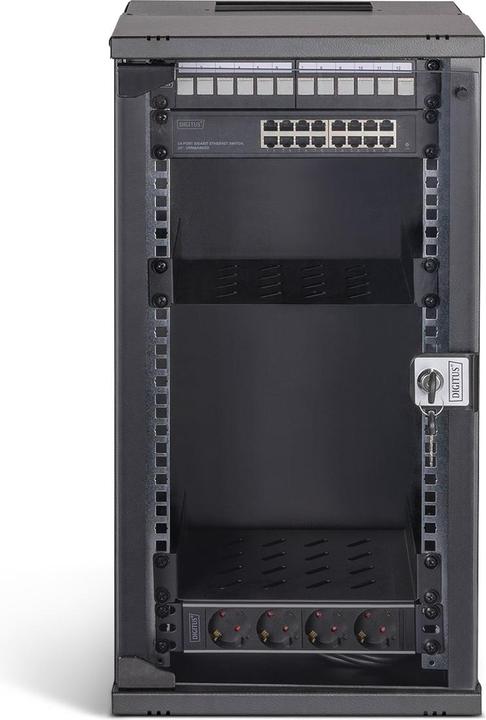 Actual product image Digitus 10" network set, 12U wall-mounted housing and accessories, black SOHO PRO version (12 RU, 10 inch rack)