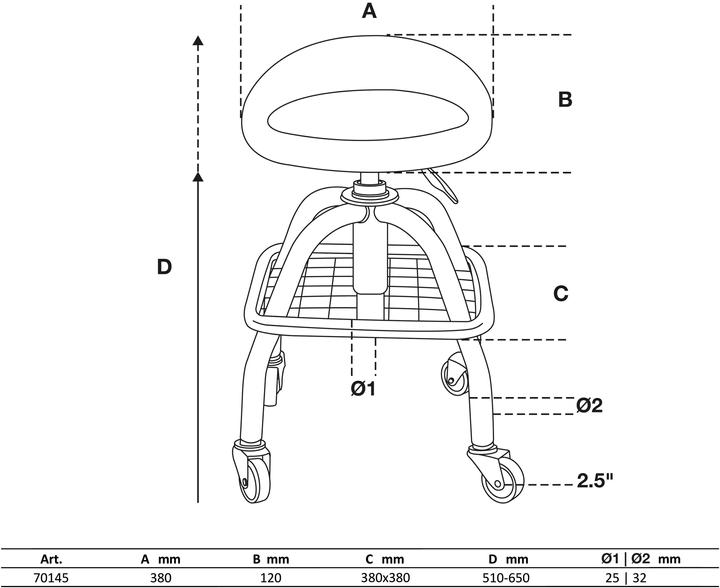 Produktbild BGS Werkstattstuhl | mit 4 Rollen | höhenverstellbar | 540 - 680 mm