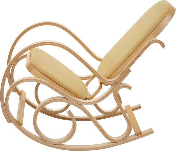 Produktbild Swisshandel24 Schaukelstuhl, Schwingsessel Fernsehsessel, Massiv-Holz - Eiche-Optik, Stoff/Textil gelb