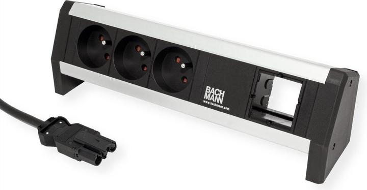 Actual product image Bachmann Desk 1 - 3 AC outlets - indoor - type E - aluminium - plastic - 281 mm - 1 pc (3 x, CEE 7/5, CEE 7/3, 1 m)