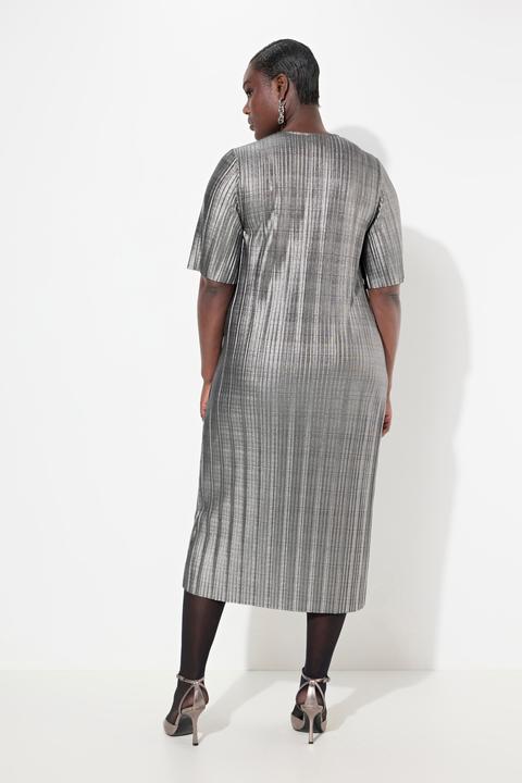 Produktbild Ulla Popken Midikleid, Silver-Plissee, A-Linie, V-Ausschnitt, Halbarm (56)