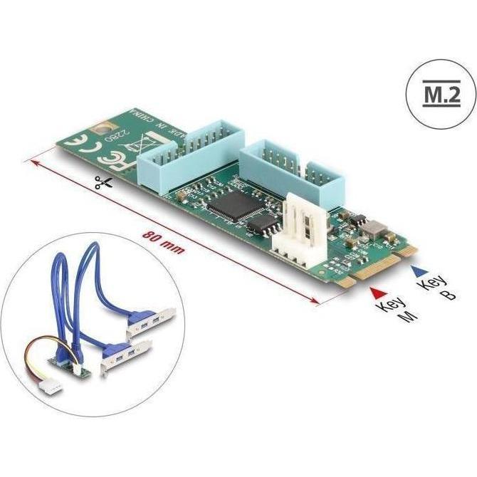 Thumbnail - Delock Konverter M.2 Key B+M Stecker zu 4 x USB 5 Gbps Typ-A, SSD + Festplatte Zubehör