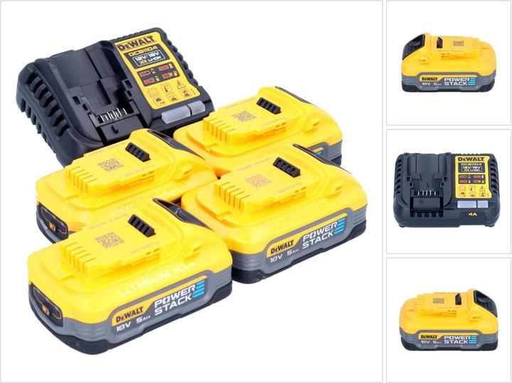 DeWalt DCB 1104 H4 Accu Startset 12 V / 18 V 4x Powerstack Accu 5.0 Ah + DCB 1104 Lader (18 V)