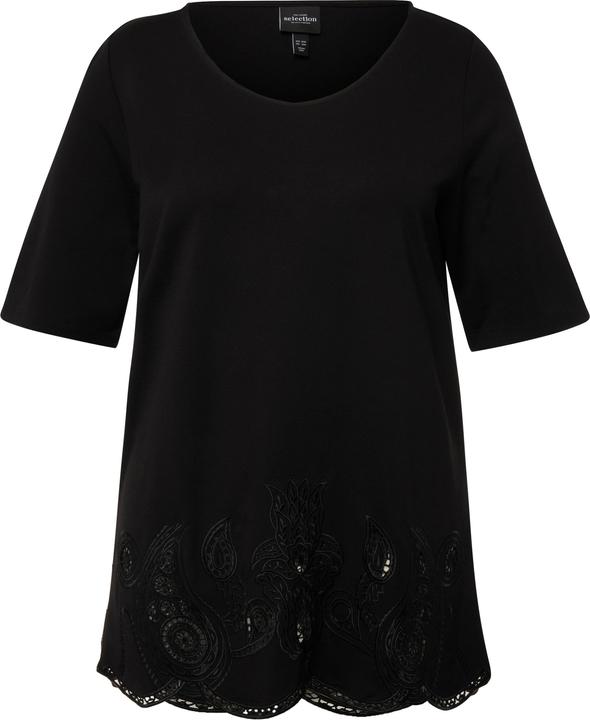 Immagine prodotto Ulla Popken T-shirt con ricami, orlo a onda, scollo rotondo e mezze maniche (42, 44)