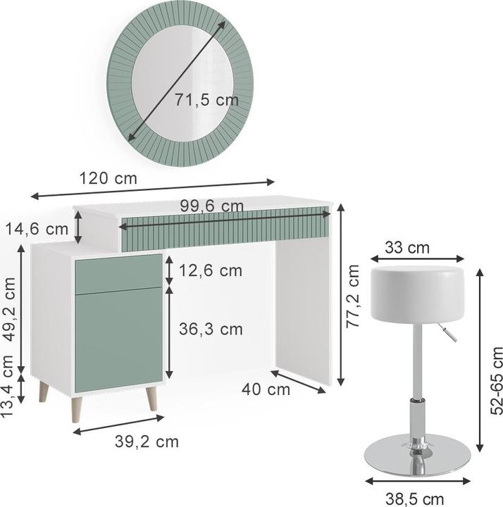Actual product image Vicco Arles with stool (120 x 40 x 77 cm)
