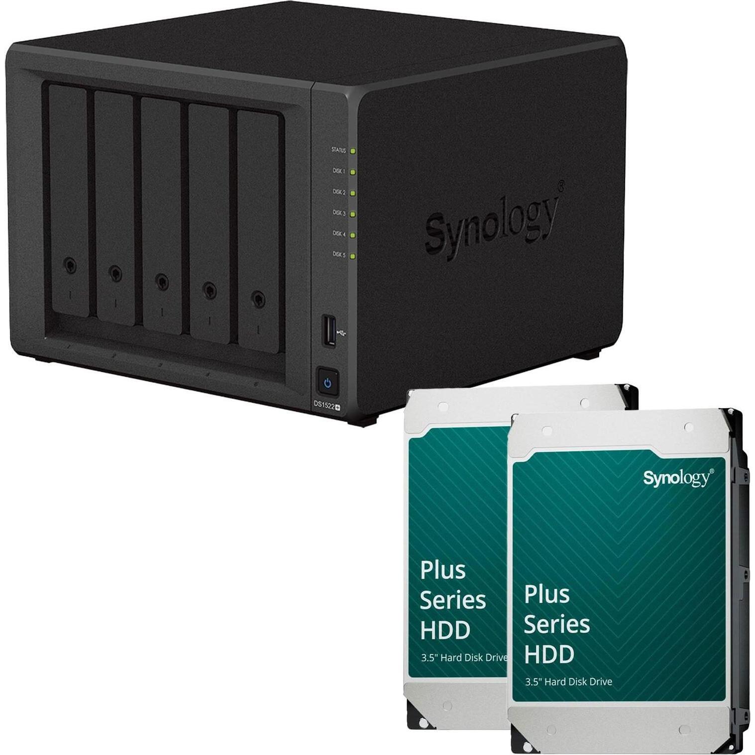 Synology DiskStation DS1522+ 5 Einschübe NAS-Server Leergehäuse + 16 TB Plus (2x 8TB) (2 x 8 TB), NA