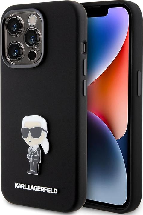 Actual product image Karl Lagerfeld KLHCP15LSMHKNPK iPhone 15 Pro 6.1" czarny/black Silicone Ikonik Metal Pin (Apple iPhone 15 Pro)