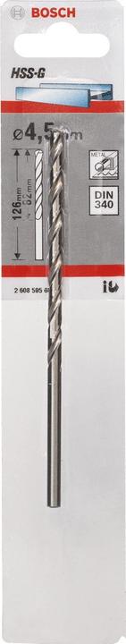 Produktbild Bosch Professional Zubehör Metallbohrer HSS-G, DIN 340, 4,5 x 82 x 126 mm, 1er-Pack (4.5 mm)
