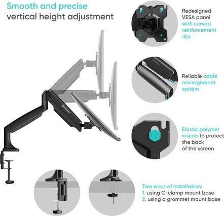 Produktbild Onkron Gas Spring Desk Mount for 13 to 32" LED LCD Monitors, max 9 kg, black (Tisch, 32", 9 kg)