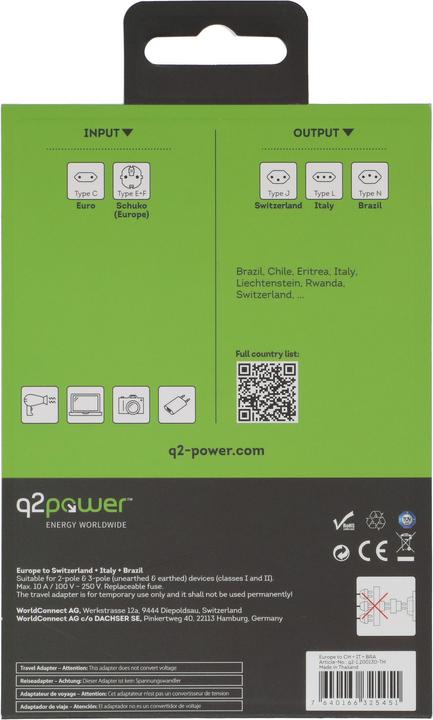 Actual product image Q2 Power Q2Power travel adapter