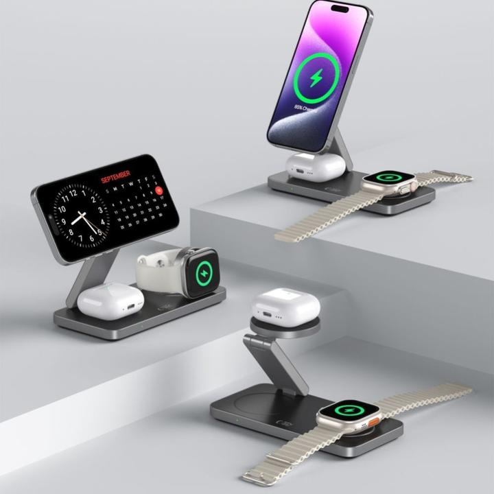 Actual product image Tech-Protect QI15W-A47 MagSafe 3in1 Inductive Charger + USB-C Cable - Black (15 W)