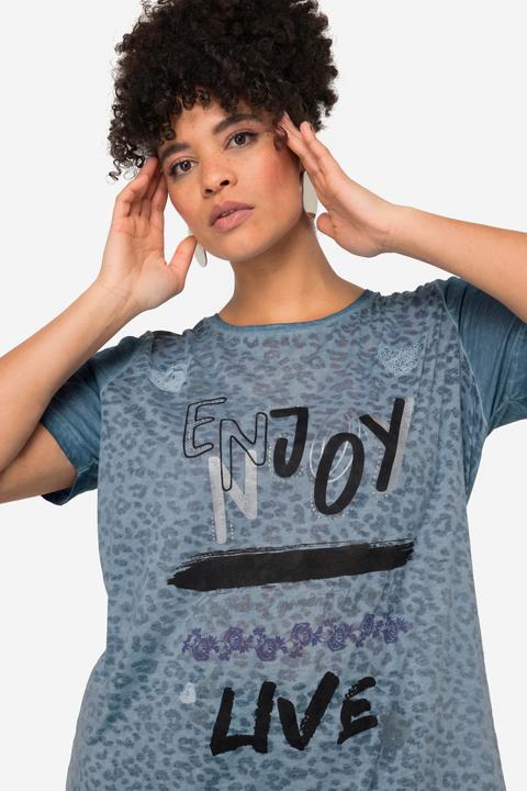 Image du produit Miamoda T-shirt à manches courtes et col rond, avec message imprimé et motif léopard (44)