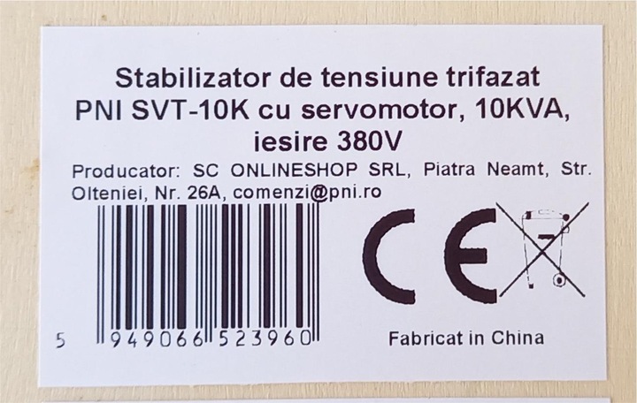 Actual product image PNI Three-phase voltage stabiliser SVT-10K with servomotor, 10000 VA, 8000 W, output 380 V (10000 VA, 8000 W, Online double converter UPS)