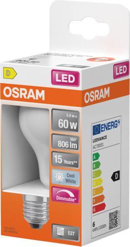 Actual product image Osram LED Superstar Classic A 60 Filament DIM 5.9W 840 Frosted E27 (E27, 806 lm, 6 x)