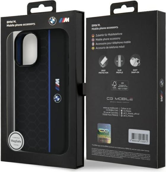 Produktbild BMW BMHMP16S23SHEB iPhone 16 6.1" czarny/black hardcase Silicone Hexagon Blue Line MagSafe (Apple iPhone 16)