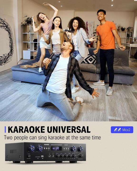 Immagine prodotto Donner Amplificatore audio 4 canali Bluetooth 5.0, 440W con USB, SD, FM, ingressi microfono RCA