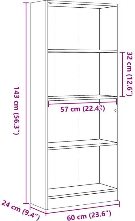 Produktbild vidaXL Bücherregal Regal Standregal Büroregal Aufbewahrungsregal Artisan-Eiche (60 x 24 x 143 cm)