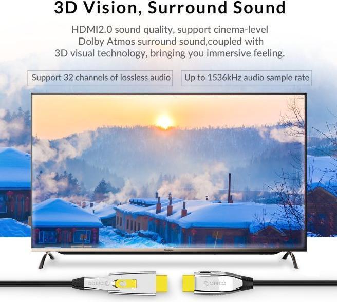 Produktbild Orico GHD802 Micro HDMI auf HDMI / HDMI auf HDMI 2-in-1 Glasfaser Kabel (15 m)